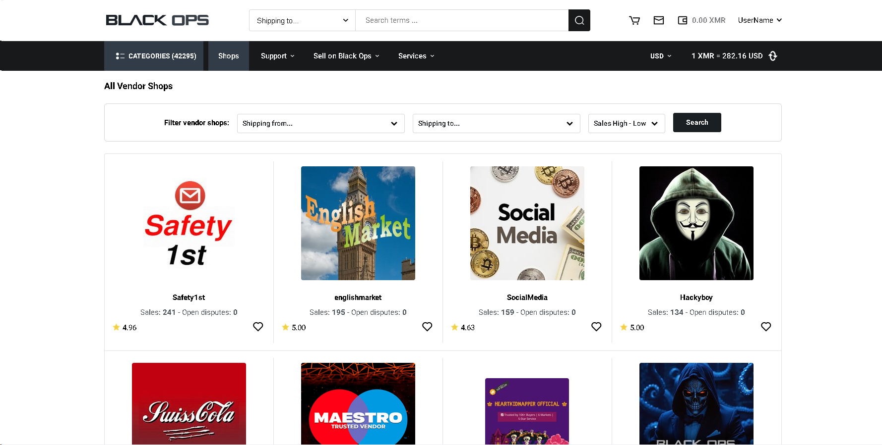 Cinematic screenshot of Black Ops Market user interface, featuring dark industrial 3D elements, minimal navigation, and a secure login panel